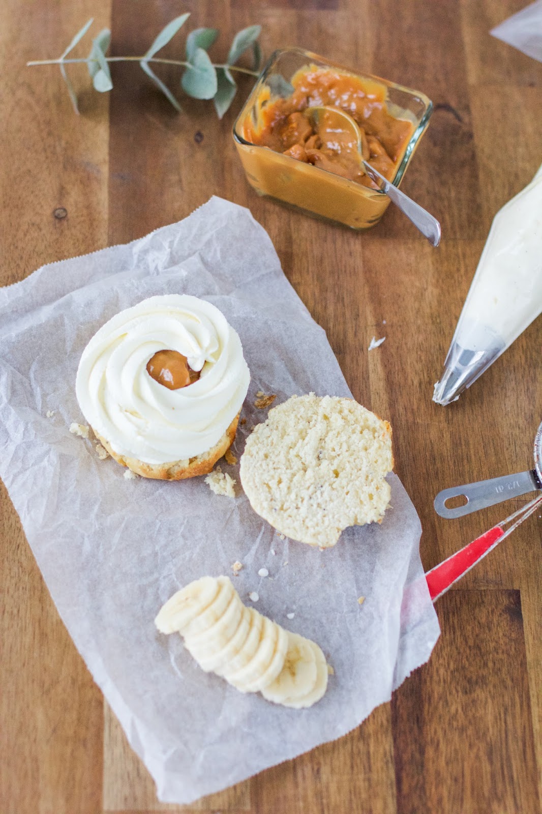 sweet cream bun with banana and caramel or dulche de leech